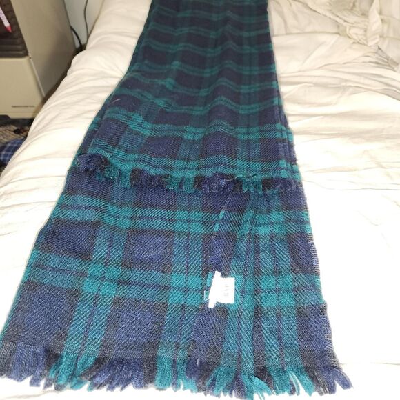 Gap Blue and Green Plaid Scarf with Fringe - Picture 3 of 3